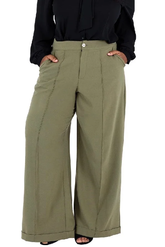 Poetic Justice - Myeshia Wide Leg Pants - Olive Classic Cropped Pants