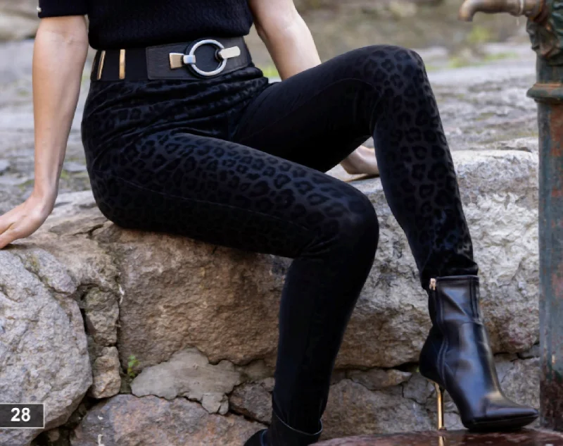 233811U - Leopard Pants In Black Formal Slim Pants