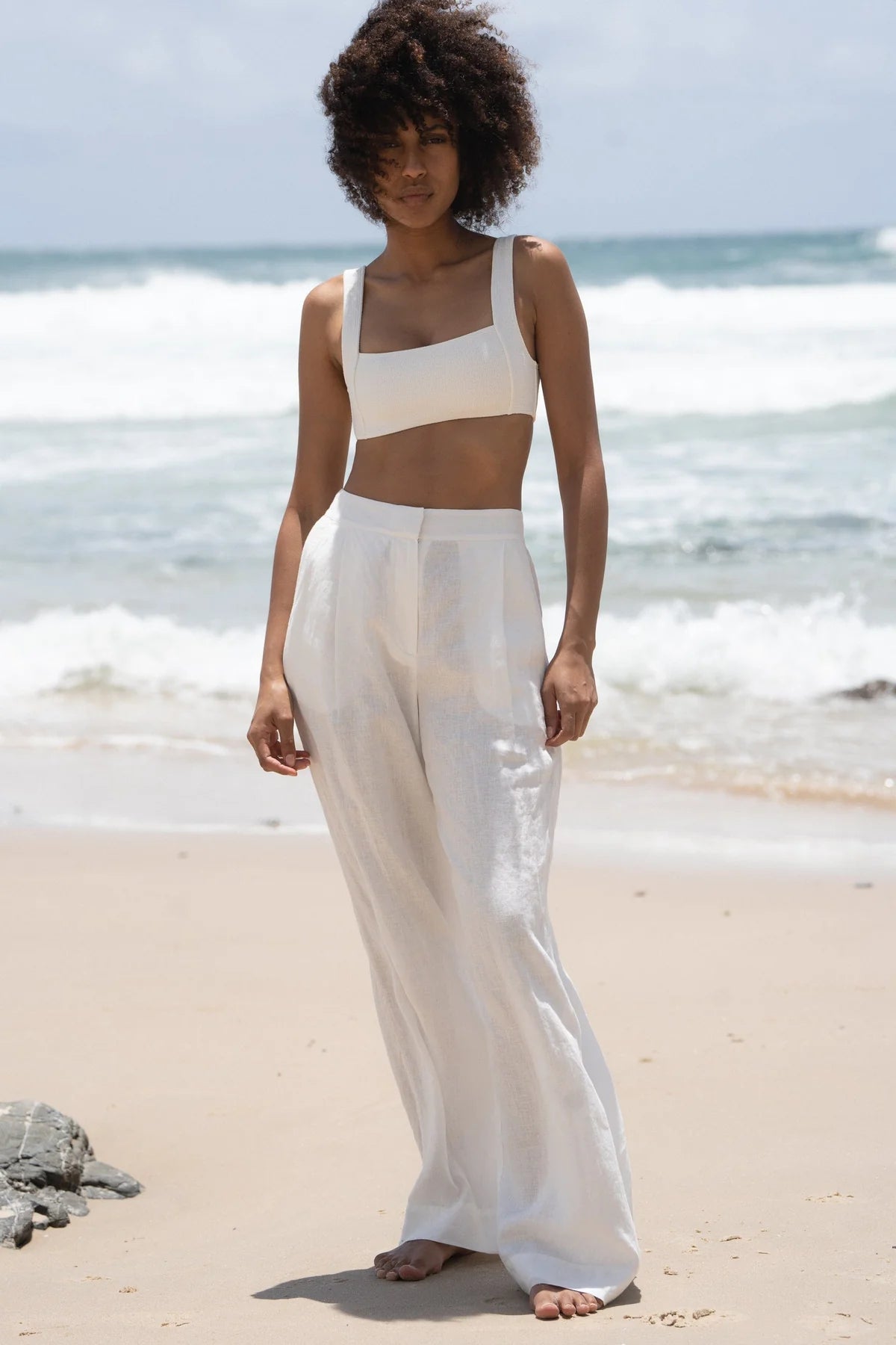 Oli Linen Pants - Ivory Modern Bootcut Pants