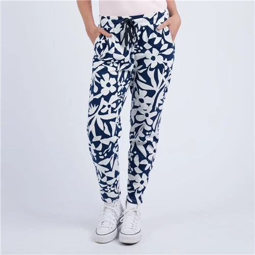 Elm Stencil Floral Pants Fashionable Button-Up Pants