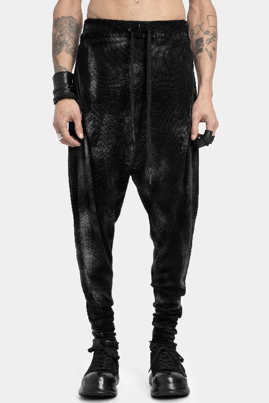 Relaxed drop crotch knit pants, Black spray Warm Wool Trousers