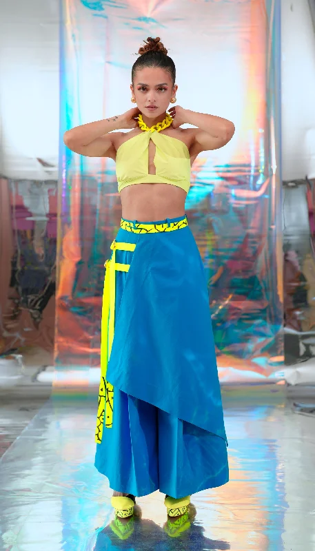 Neon Chain Bralette with Cerulean Blue Japanese Pants Chic Checkered Pants