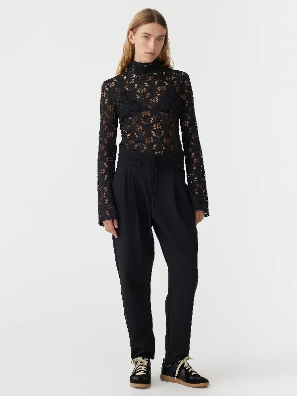 twill high rise drawstring pant Chic Faux Leather Pants
