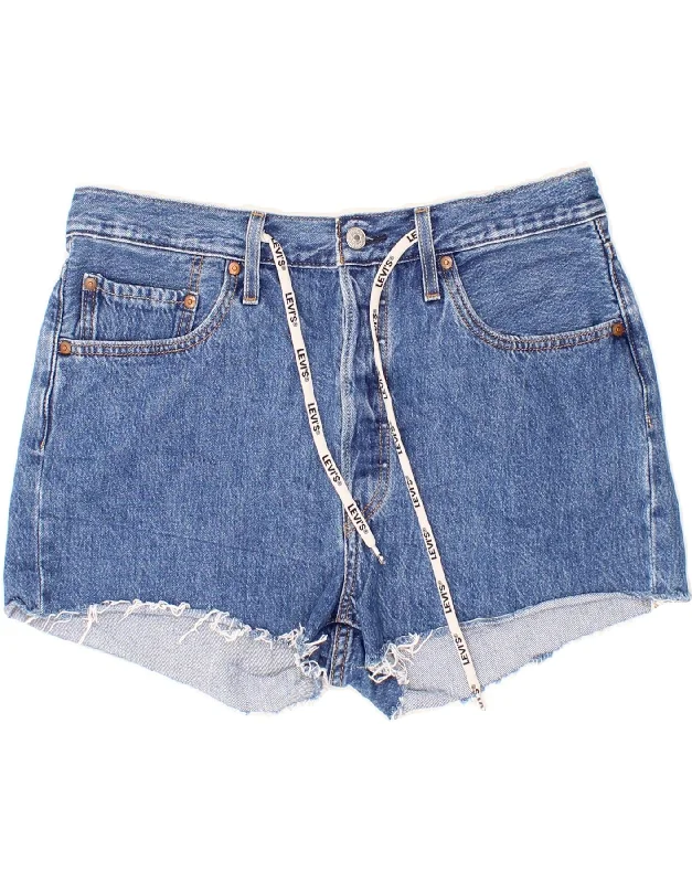 LEVI'S Womens 501 High Waist Denim Hot Pants W31 Medium Blue Cotton Chic Checkered Pants
