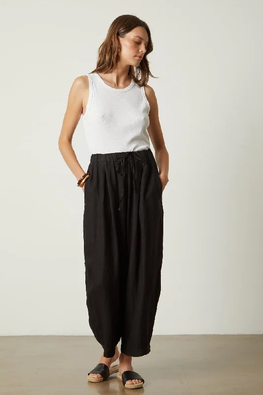 HANNAH LINEN WIDE LEG PANT Casual Plaid Pants