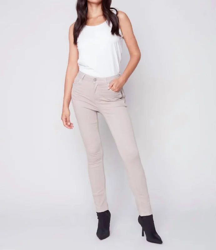 Twill Pants With Zipper Pocket Detail In Almond Formal Linen Trousers