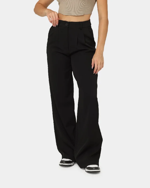 MNML Women's Wide Leg Pants Black Trendy Tapered Pants