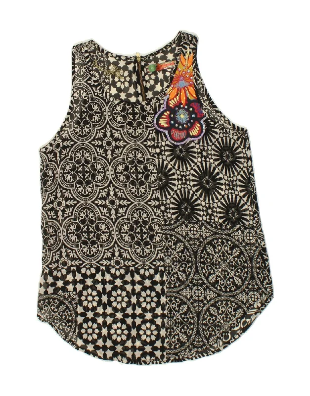 DESIGUAL Womens Sleeveless See Through Blouse Top UK 10 Small Black Short Sleeve Blouse DESIGUAL Womens Sleeveless See Through Blouse Top UK 10 Small Black Short Sleeve Blouse