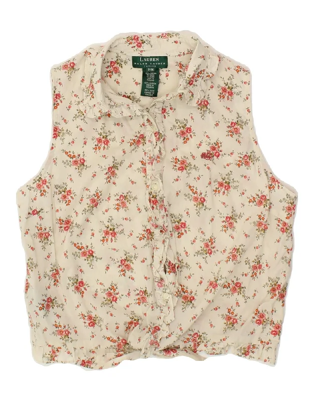 RALPH LAUREN Womens Petite Crop Sleeveless Shirt Blouse UK 14 Medium Beige Modern Work Blouse RALPH LAUREN Womens Petite Crop Sleeveless Shirt Blouse UK 14 Medium Beige Modern Work Blouse