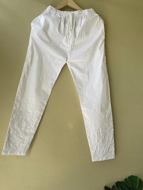 Embroidered Pure White straight Pant Trendy Printed Pants