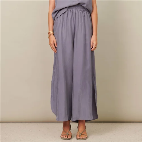 POL Cupro Pants - Blue Comfy Zip-Up Pants