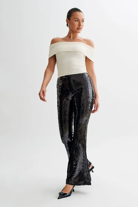 Wilma Wide Leg Sequin Pants - Black Casual Yoga Pants