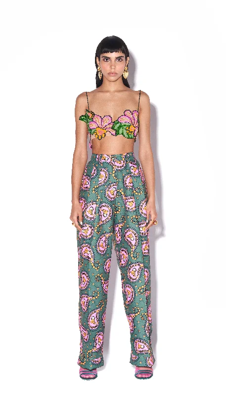 Gar-geous - Crystal embroidered Bralette and Pant Set Slim Fit Casual Pants