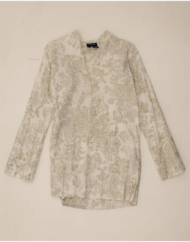 RALPH LAUREN Womens Long Sleeve Blouse Top US 10 Large White Paisley Linen Embellished Collar Blouse RALPH LAUREN Womens Long Sleeve Blouse Top US 10 Large White Paisley Linen Embellished Collar Blouse