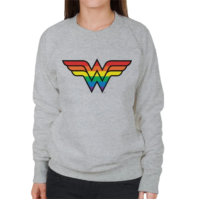 Wonder Woman Rainbow Logo Women's Sweatshirt Hoodie with Ribbed Neckline Snug Warm