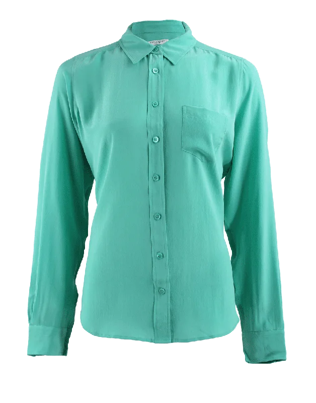 Long Sleeve Blouse with Front Pockets Gathered Detail Blouse