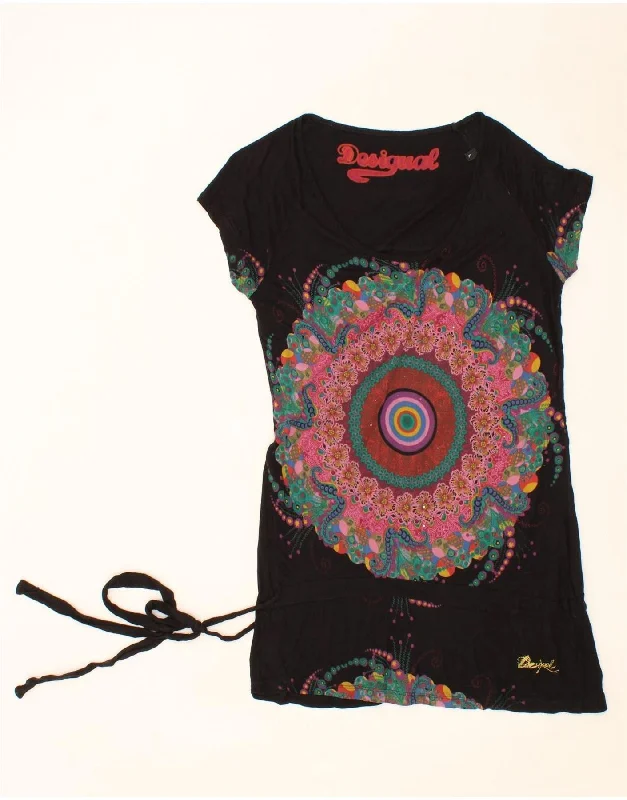 DESIGUAL Womens Abstract Pattern Blouse Top UK 14 Large Black Office-Ready Blouse