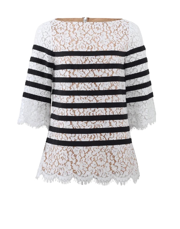Lace Striped Blouse Loose Oversized Blouse