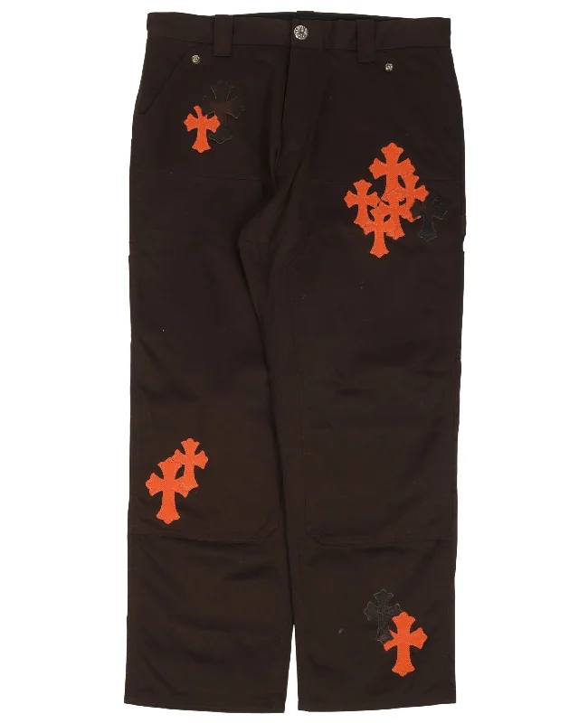Leather Cross Carpenter Double Knee Pants Comfortable Pleated Pants