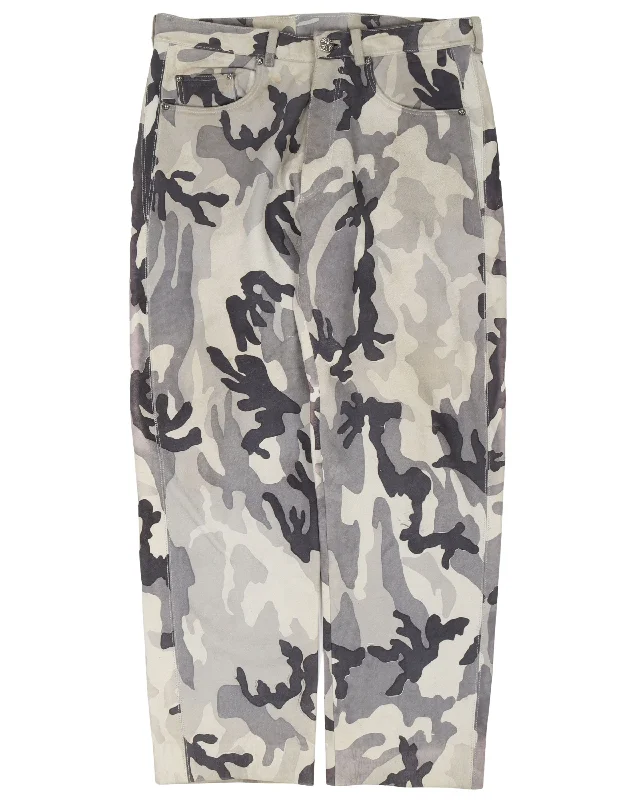 Snow Camouflage Leather Pants Trendy Velvet Pants