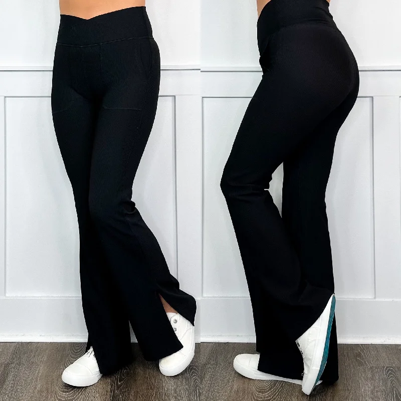 Push Through High Rise Ribbed Black Flare Yoga Pants Chic Checkered Pants