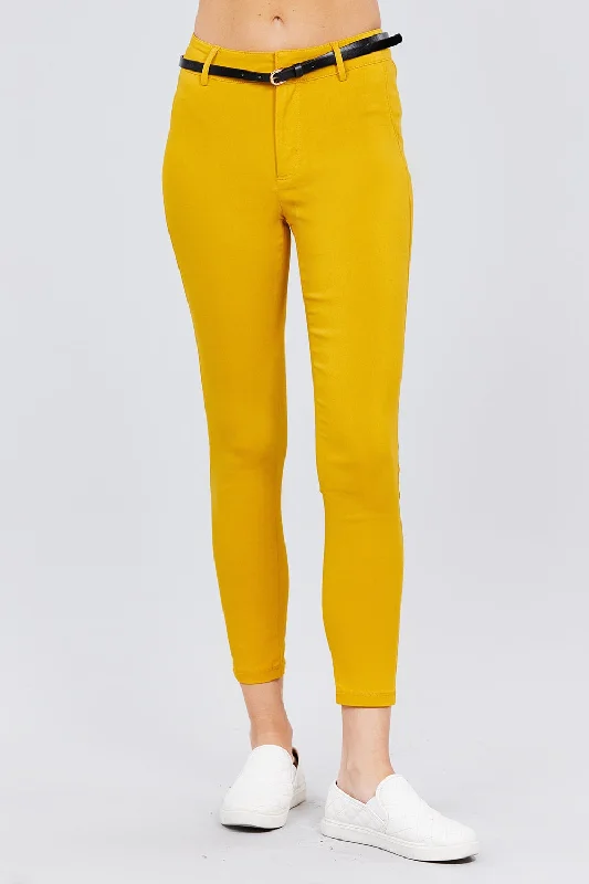 Bengaline Belted Pants Trendy High-Waist Trousers
