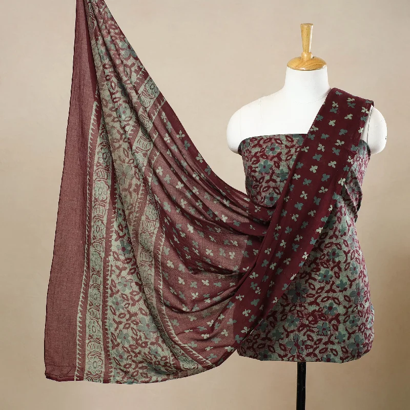 Maroon - 3pc Cotton Kutch Batik Print Dress Material 50