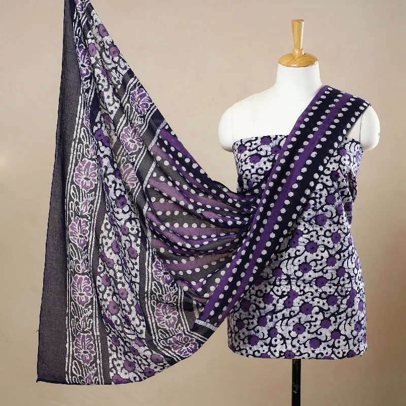 Purple - 3pc Cotton Kutch Batik Print Dress Material 91