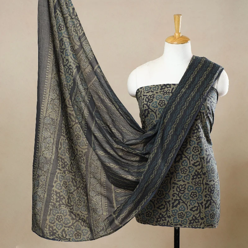 Green - 3pc Cotton Kutch Batik Print Dress Material 67