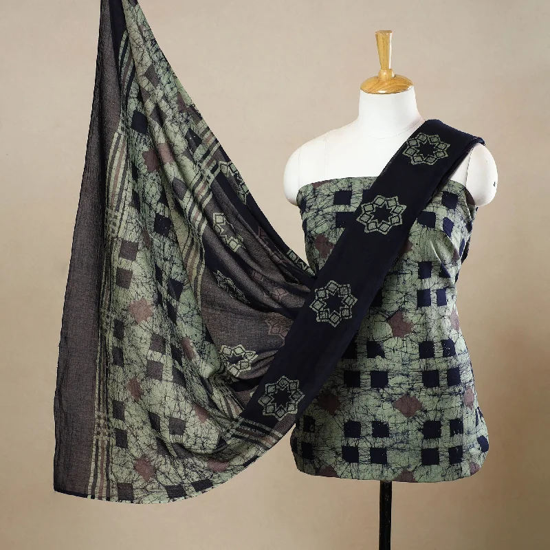 Green - 3pc Cotton Kutch Batik Print Dress Material 156