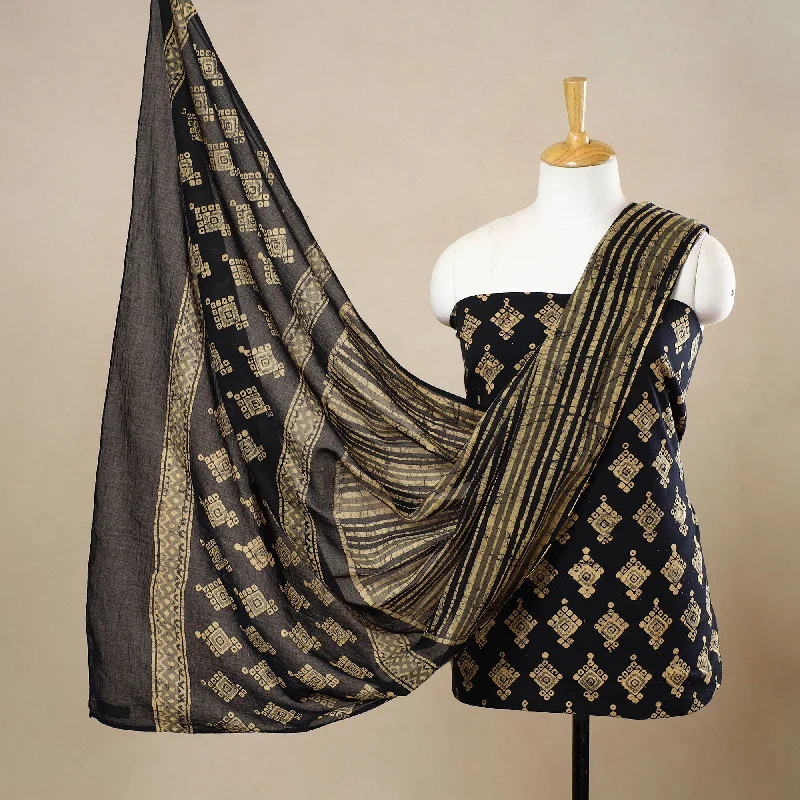 Black - 3pc Cotton Kutch Batik Print Dress Material 153