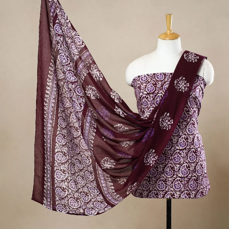 Maroon - 3pc Cotton Kutch Batik Print Dress Material 107