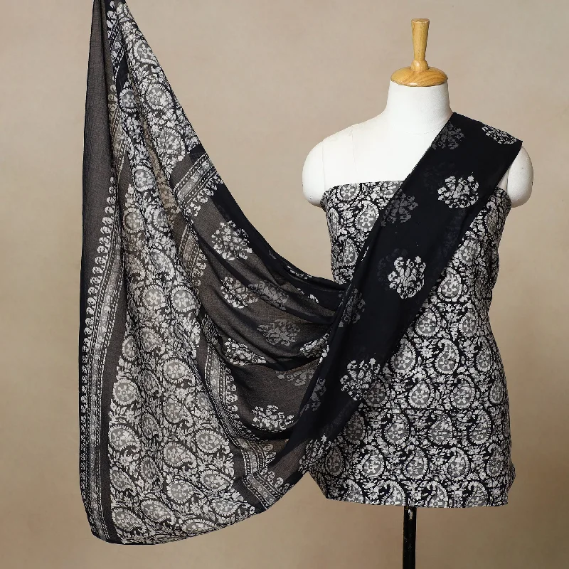 Black - 3pc Cotton Kutch Batik Print Dress Material 22