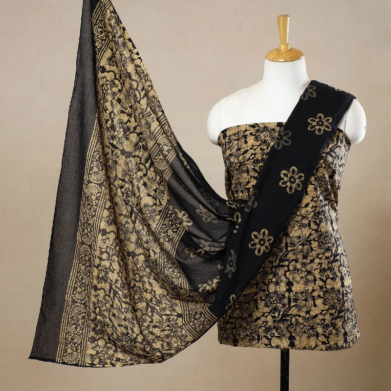 Beige - 3pc Cotton Kutch Batik Print Dress Material 130