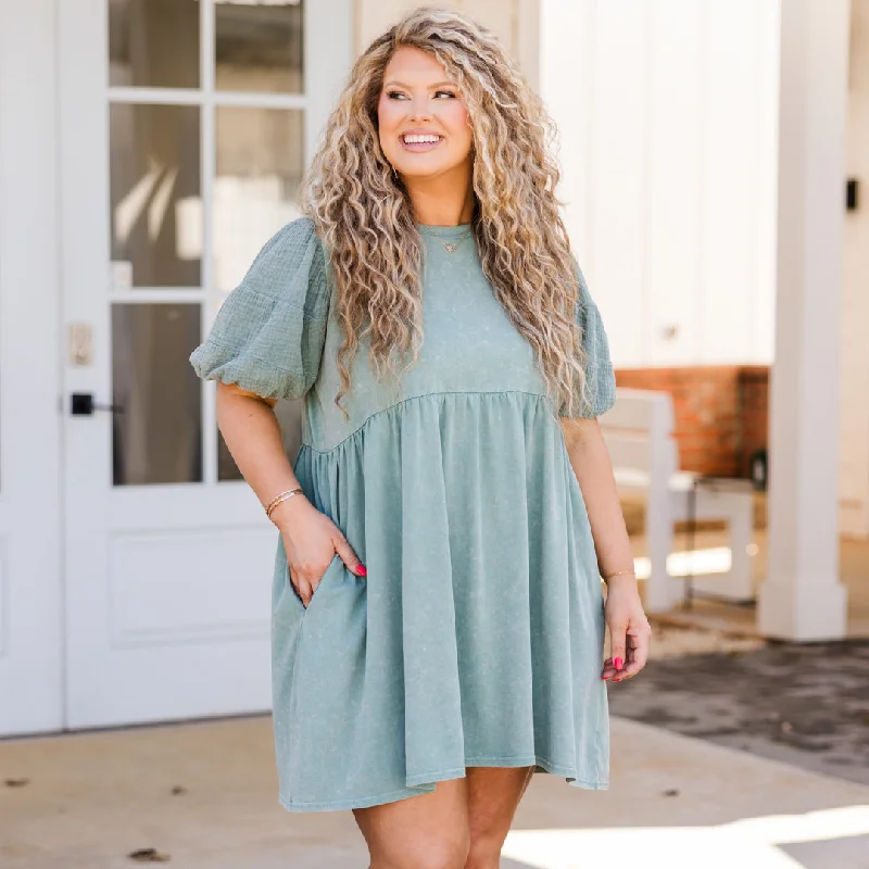 Wind In My Hair Don't Care Dress, Sage