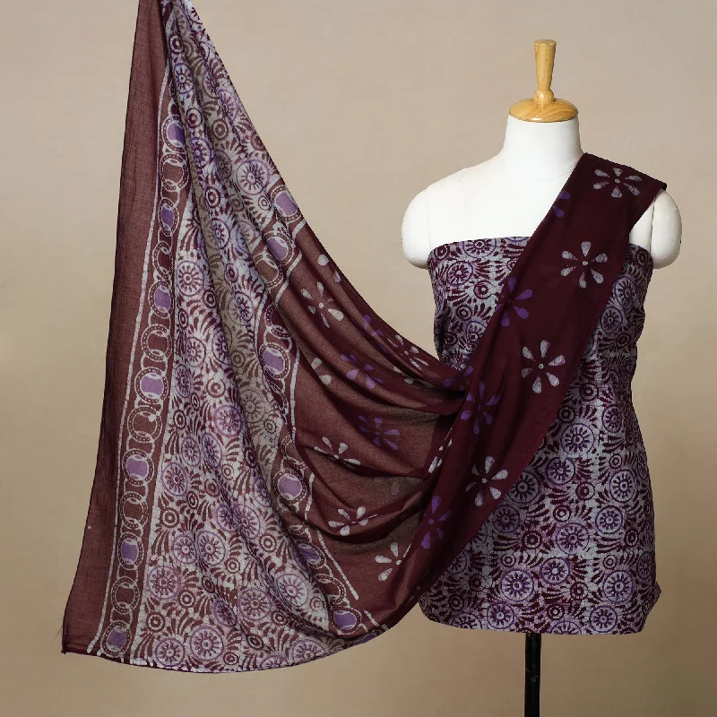 Maroon - 3pc Cotton Kutch Batik Print Dress Material 30