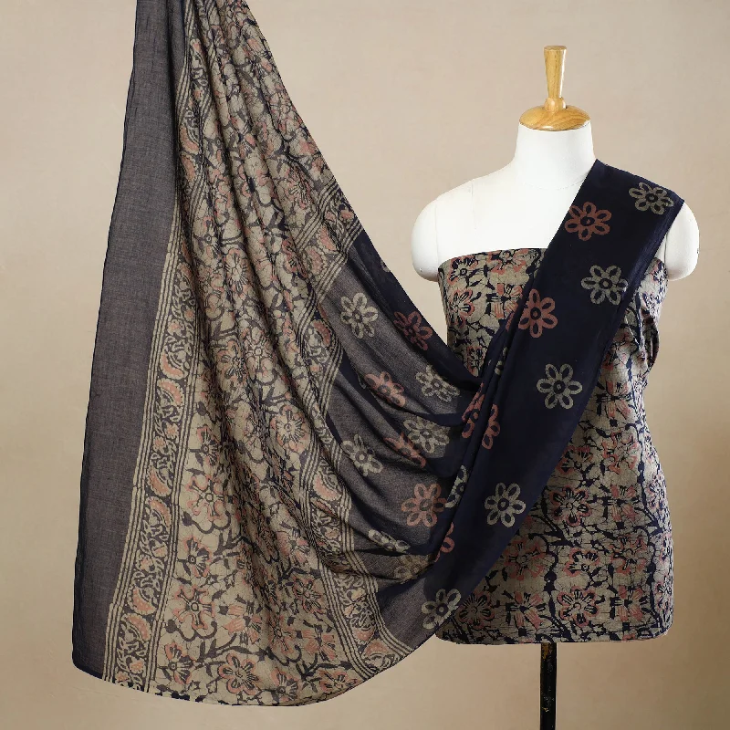 Beige - 3pc Cotton Kutch Batik Print Dress Material 80