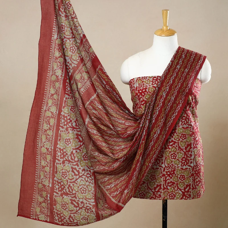 Red - 3pc Cotton Kutch Batik Print Dress Material 75