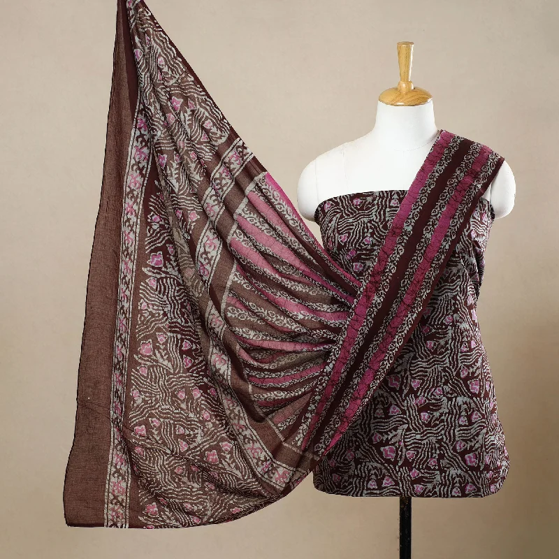 Brown - 3pc Cotton Kutch Batik Print Dress Material 106