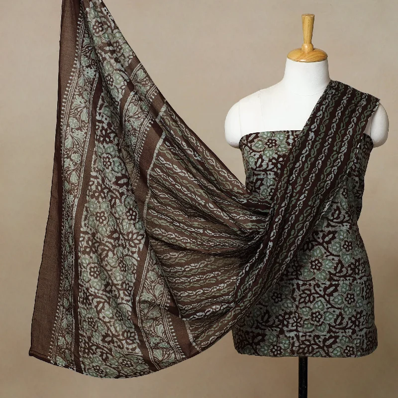 Green - 3pc Cotton Kutch Batik Print Dress Material 18