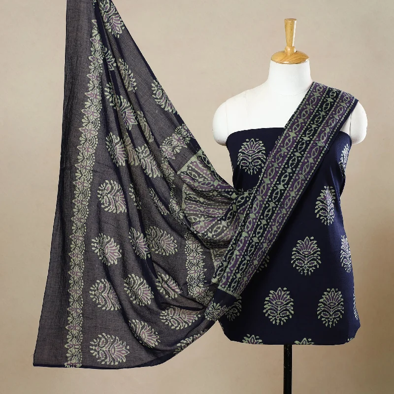 Blue - 3pc Cotton Kutch Batik Print Dress Material 66
