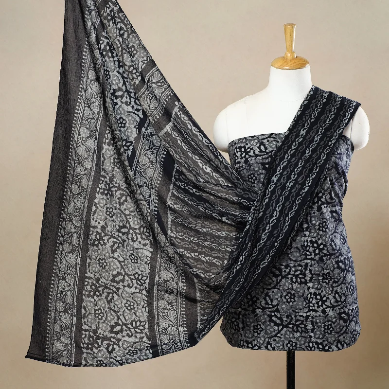 Black - 3pc Cotton Kutch Batik Print Dress Material 68