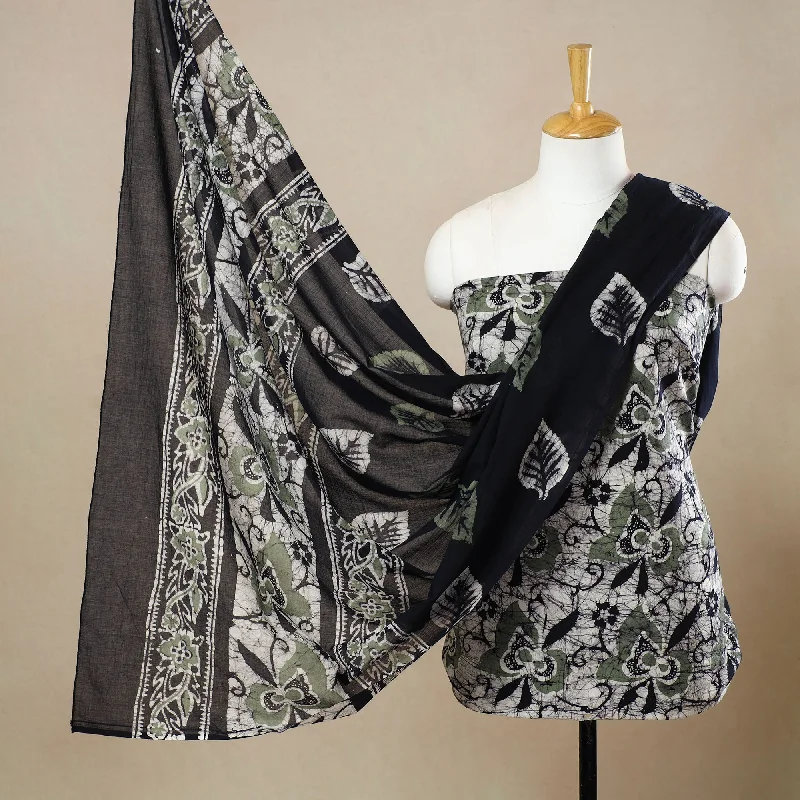 White - 3pc Cotton Kutch Batik Print Dress Material 140