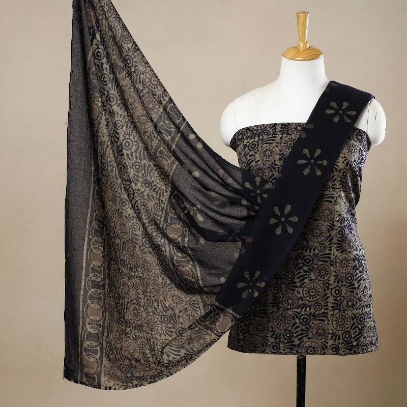 Black - 3pc Cotton Kutch Batik Print Dress Material 103