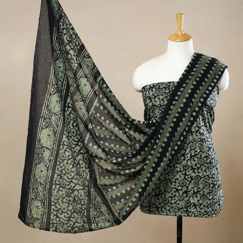 Green - 3pc Cotton Kutch Batik Print Dress Material 87