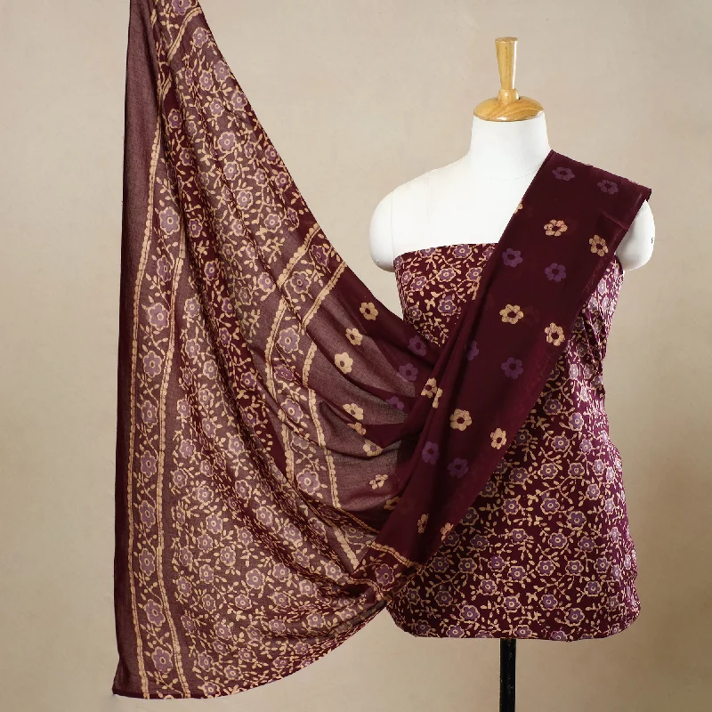 Maroon - 3pc Cotton Kutch Batik Print Dress Material 70