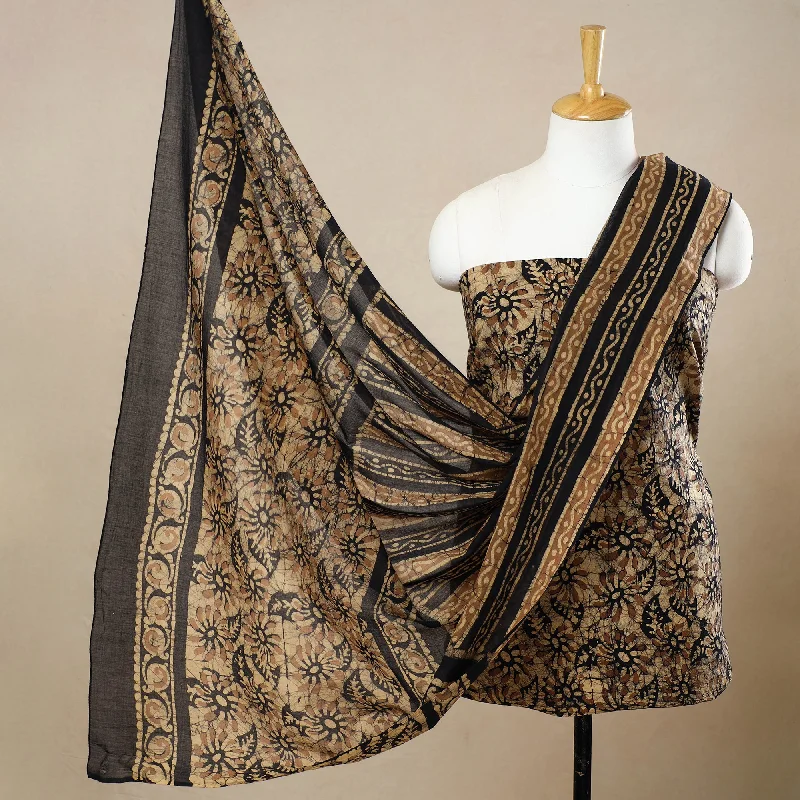 Beige - 3pc Cotton Kutch Batik Print Dress Material 85