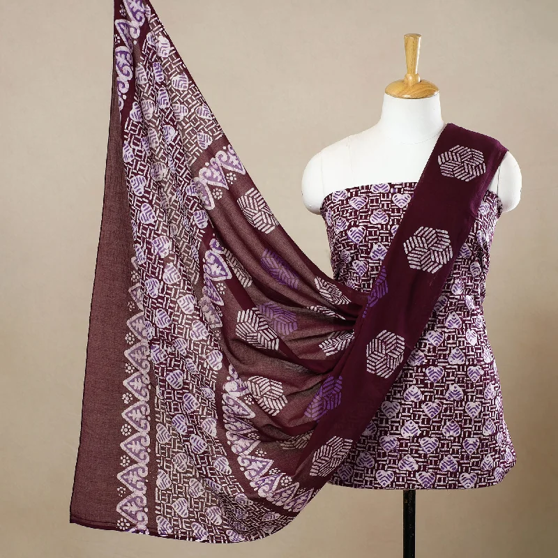 Maroon - 3pc Cotton Kutch Batik Print Dress Material 108