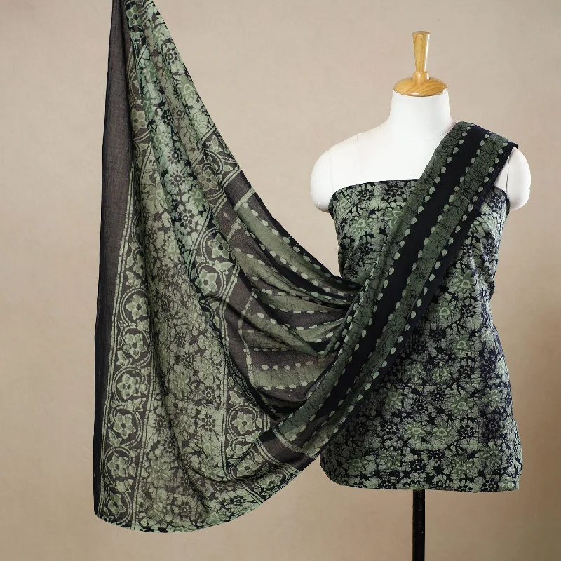 Green - 3pc Cotton Kutch Batik Print Dress Material 112