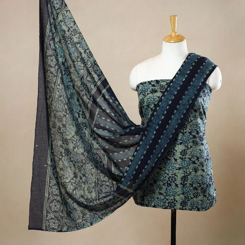 Green - 3pc Cotton Kutch Batik Print Dress Material 161